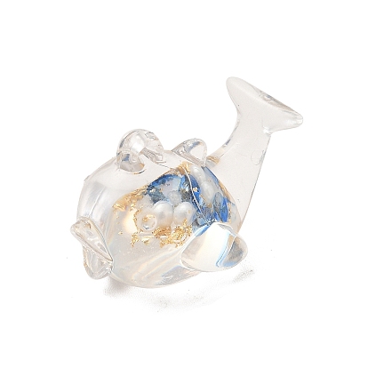 Luminous Transparent Resin Pendants, Dolphin Charms, with Gold Foil