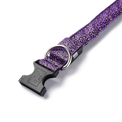 Adjustable Polyester LED Dog Collar, with Water Resistant Flashing Light and Plastic Buckle, Built-in Battery, Leopard Print Pattern