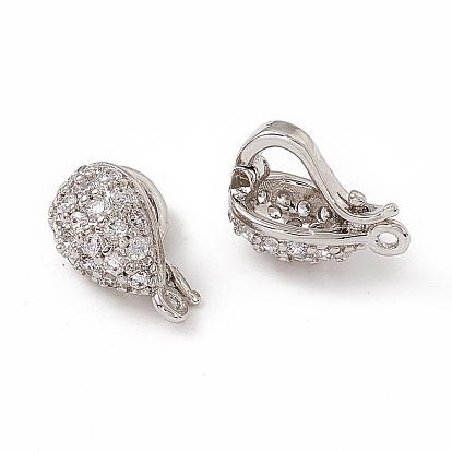 Brass Micro Pave Clear Cubic Zirconia Twister Clasps, Teardrop