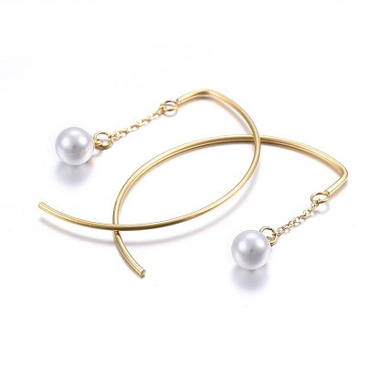 304 Stainless Steel Dangle Earrings, with Acrylic Imitation Pearl, Round