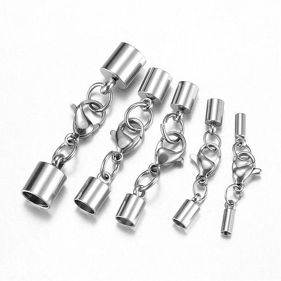 304 Stainless Steel Lobster Claw Clasps, with Cord Ends