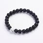 Couples Stretch Bracelets, with Black Glass Beads and Howlite Beads, Frosted, Round