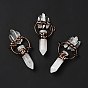 Natural Quartz Crystal Big Pendants, Rock Crystal, Large Hole Pendants, with Red Copper Tone Brass Findings, Cadmium Free & Lead Free, Bullet & Nuggets