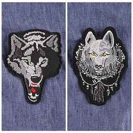 Tête de loup, tissu à broder informatisé, patchs à repasser/à coudre, accessoires de costumes