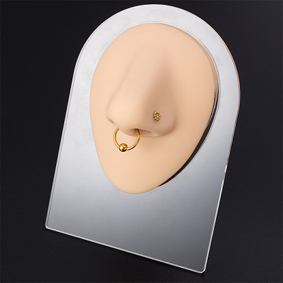 Soft Silicone Nose Flexible Model Body Part Displays with Acrylic Stands, Jewelry Display Teaching Tools for Piercing Suture Acupuncture Practice