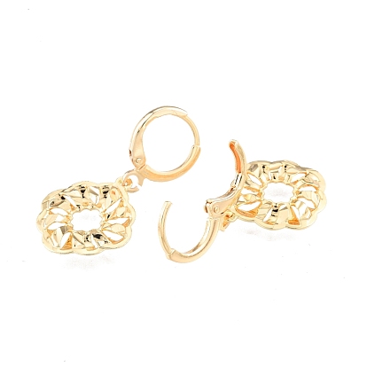 Brass Donut Dangle Leverback Earrings for Women, Cadmium Free & Nickel Free & Lead Free