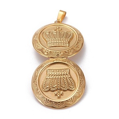 304 colgantes medallón de acero inoxidable, encantos marco de la foto para los collares, plano y redondo con la corona