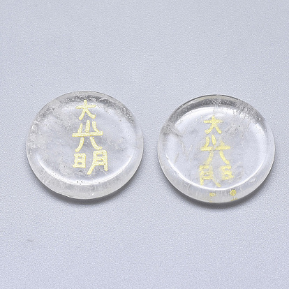Gemstone Cabochons, Flat Round with Buddhist Theme Pattern