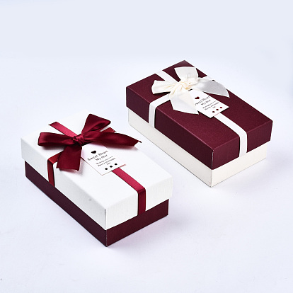 Cajas de joyas de cartón, para embalaje de regalo de joyería, Rectángulo con bowknot