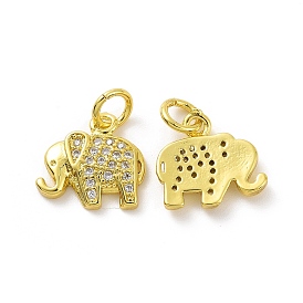 Brass Micro Pave Clear Cubic Zirconia Pendants, with Jump Ring, Elephant Charm