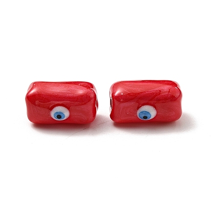 Opaque Glass Beads, with Enamel, Rectangle with Evil Eye Pattern