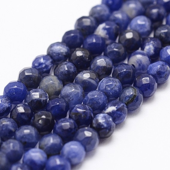 Natural Sodalite Beads Strands, Grade A, Faceted, Round, Blue