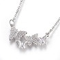 304 Stainless Steel Pendant Necklaces, with Cubic Zirconia, Butterfly