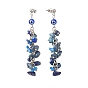 Natural Gemstone Chips & Lampwork Evil Eye Cluster Dangle Stud Earrings, 304 Stainless Steel Long Drop Earrings for Women