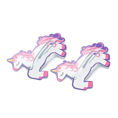 Cute Spray Painted Iron Snap Hair Clips, Unicorn, for Childern