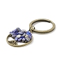 Porte-clés alliage, avec des perles de puce de pierres précieuses, plat et circulaire avec arbre de vie