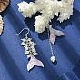 Resin Mermaid Tail Asymmetrical Earrings, Shell Pearl Dangle Earrings with Brass Earring Pins