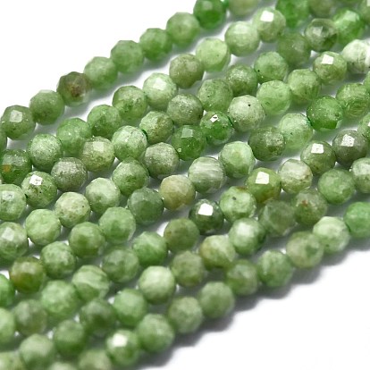 Natural Green Diopside Beads Strands, Round, Faceted