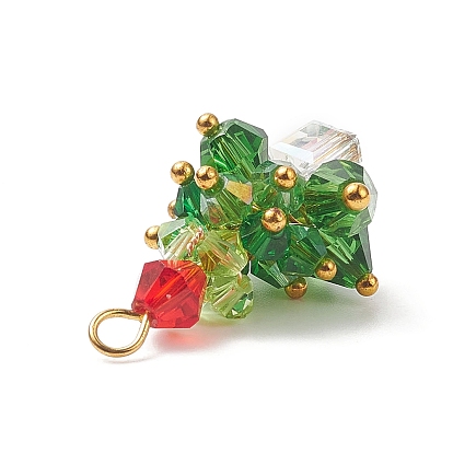 Colgantes de cristal del árbol de navidad, con abalorios y fornituras de latón chapado en oro real 18k