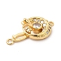Rack Plating Brass Pave Clear Cubic Zirconia Fold Over Clasps, Long-Lasting Plated, Cadmium Free & Lead Free, Flat Round