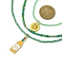 3 piezas 3 collares con colgante de esmalte de aleación de estilo con cadenas de cuentas de semillas de vidrio, trébol y botella