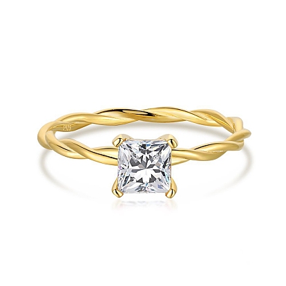 925 anillos de dedo retorcidos de plata esterlina, anillo de piedra de nacimiento, con circonita cuadrada y 925 sello para mujer, real 18 k chapado en oro
