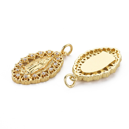 Micro cuivres ouvrent pendentifs zircone cubique, avec des anneaux de saut, sans nickel, ovale avec Virgin