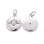 Brass Charms, with Cubic Zirconia, Flat Round with Sun, Clear