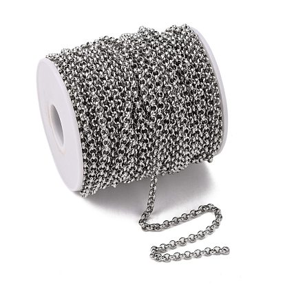 304 Stainless Steel Rolo Chains, Belcher Chain, Unwelded, with Spool, 4x4x1.5mm, about 82.02 Feet(25m)/roll