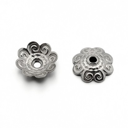 304 Stainless Steel Flower Bead Caps, 11x3mm, Hole: 1.5mm