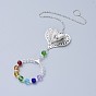 Crystals Chandelier Suncatchers Prisms Chakra Hanging Pendant, with Iron Cable Chains, Glass Beads, Glass Rhinestone and Brass Pendants, Heart with Ring