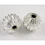 Brass Corrugated Beads, Silver Color Plated, Round