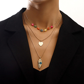 Colorful Multi-layered Zircon Heart Devil Eye Pendant Necklace for Women