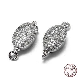 925 Sterling Silver Bayonet Clasps, with 925 Stamp, with Cubic Zirconia, Oval, Clear