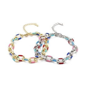 Brass Cable Chain Bracelets, with Colorful Enamel