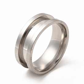 201 Stainless Steel Grooved Finger Ring Settings, Ring Core Blank, for Inlay Ring Jewelry Making