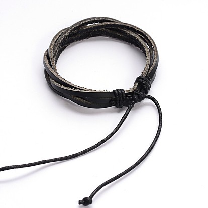 Bracelets de cordon en cuir de style ficelle réglable, 50x55mm