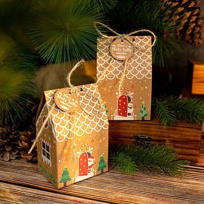 Новогодняя тема подарочные сладости бумажные коробки, с этикетками, пастер и пеньковая веревка, складные коробки, на рождество украсить