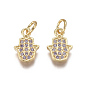 Religion Brass Micro Pave Cubic Zirconia Charms, with Jump Rings, Hamsa Hand/Hand of Fatima /Hand of Miriam