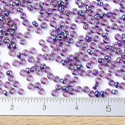 Perles rocailles miyuki rondes, perles de rocaille japonais, 11/0, transparent couleurs arc en ciel à l'intérieur