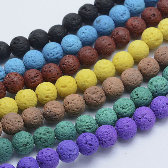 Synthetic Lava Rock Beads Strands, Dyed, Round