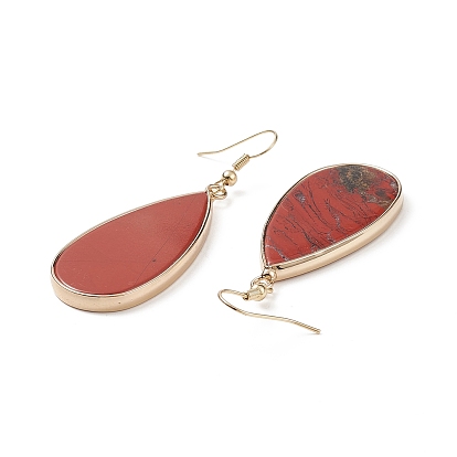 Natural Gemstone Teardrop Dangle Earrings, Golden Tone Brass Jewelry for Women, Cadmium Free & Lead Free