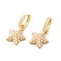 Plastic Pearl Beaded Star Dangle Hoop Earrings, Brass Jewelry for Women