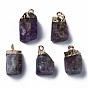 Gemstone Pendants, with Golden Brass Findings, Rack Plating, Cube