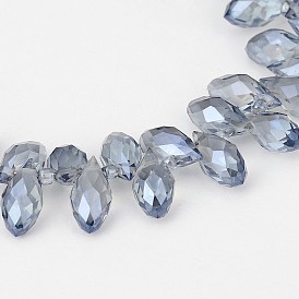 Electroplate Glass Beads Strands, Top Drilled Beads, Faceted Teardrop, Full Rainbow Plated, 12x6mm, Hole: 1mm, about 100pcs/strand, 15.7 inch
