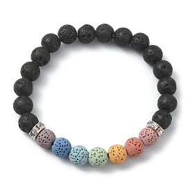 Bracelets extensibles en perles rondes en pierre de lave naturelle teinte