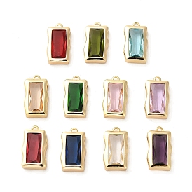 Glass Pendants, with Brass Findings, Real 18K Gold Plated, Rectangle Charm