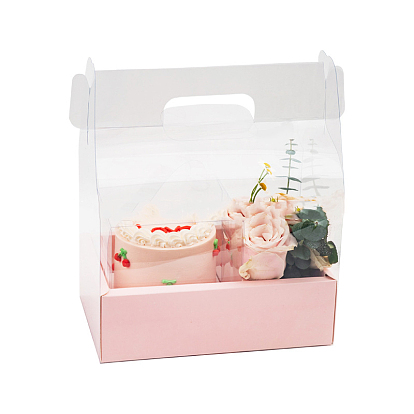 Boîte-cadeau de fleurs de transport transparente en plastique et papier, avec 2 compartiment, pour l'emballage de cupcake de gâteau de boulangerie, rectangle