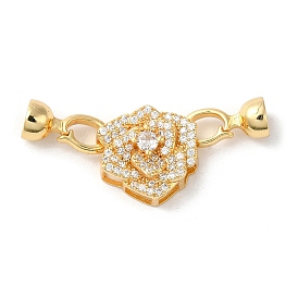 Rack Plating Brass Micro Pave Clear Cubic Zirconia Flod Over Clasps, Cadmium Free & Lead Free, Long-Lasting Plated, Flower