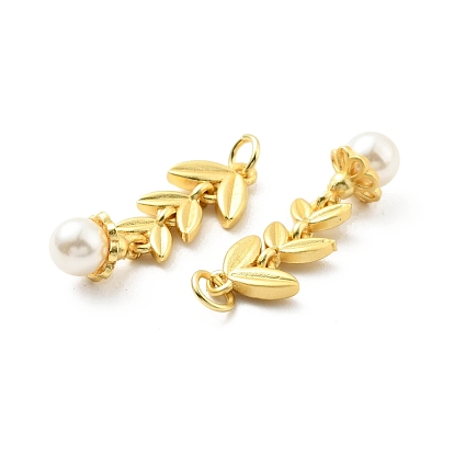 Colgantes de perlas de imitación de plástico abs, con hallazgos de latón y anillos de salto, sin plomo y cadmio, hoja y ronda